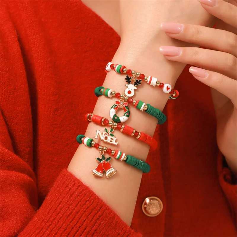 1 set of fashionable Christmas bracelets multi-layer stacked bead elastic bracelet suitable for women and girls version Christmas bracelet W241231