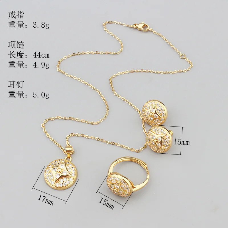 European and American Fashion Stars Steel Micro-Inlaid Zircon Necklace Earrings Ring Retro Suit 241226