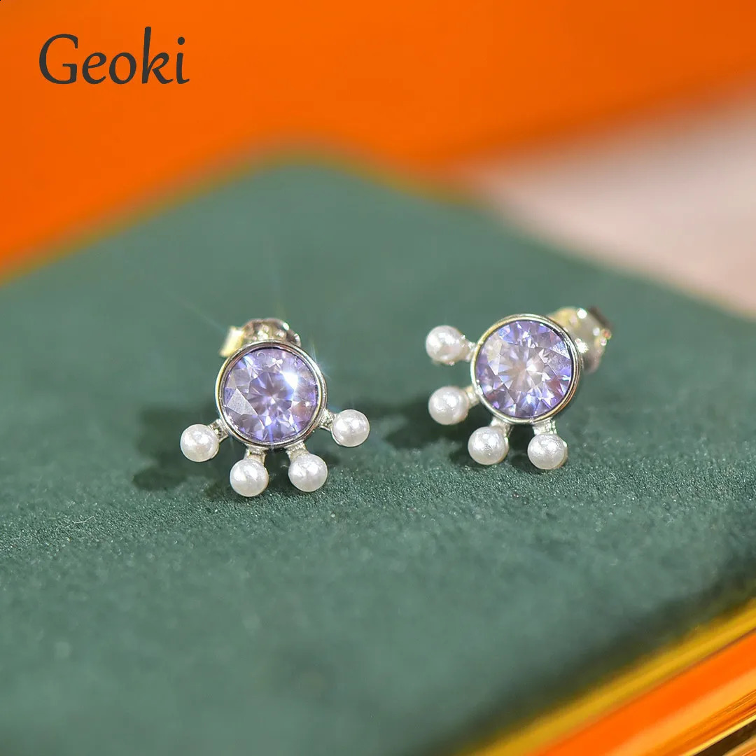 Silver 925 Original Total 1 Carat Round Brilliant Cut Diamond Test Past Purple Pearl Stud Earrings Gemstone Jewelry 241226