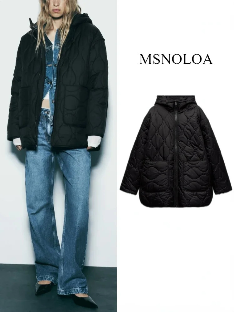 Womens Quilted Water Repellent Long Jacket Spring High Collar Sleeves Hem Side Vents Zip Hooded Coat Top 241230