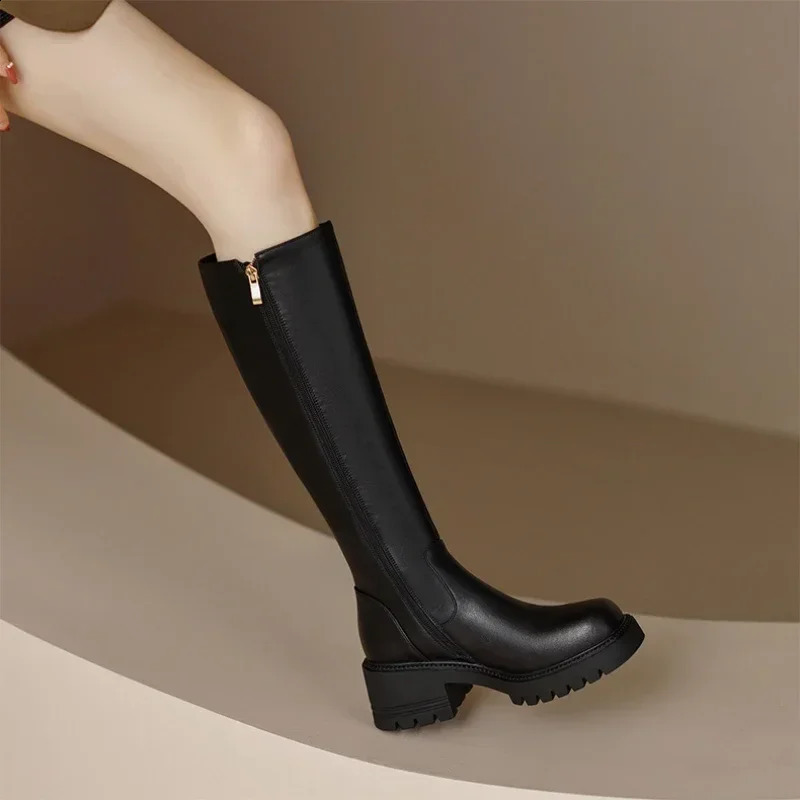 Boots Womens Autumn Winter Platform Boots Zipper Long Was High Simple Boots Fashion Motorcycle Boots Botas Mujer 241231