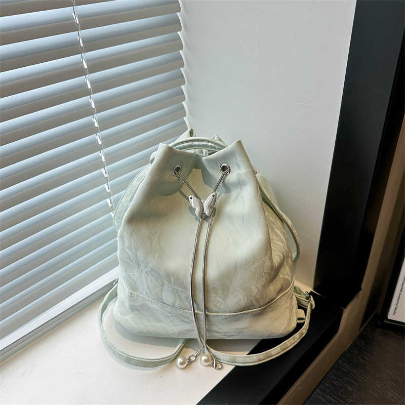 Summer Small Fresh Large Capacity 2024 Solid Color New Korean Edition Chain Bucket Single Shoulder Underarm Backpack for Women