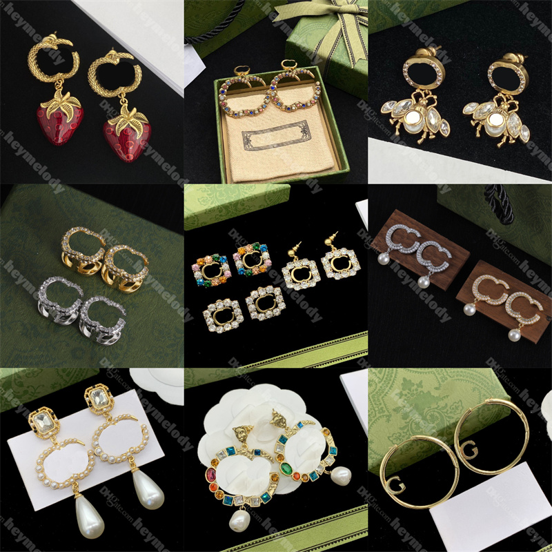 with Box Set Golden Stud Earings for Woman Strawberry Earring Designer Party Wedding Anniversary Gift Designer Hoop Earrings Jewelry