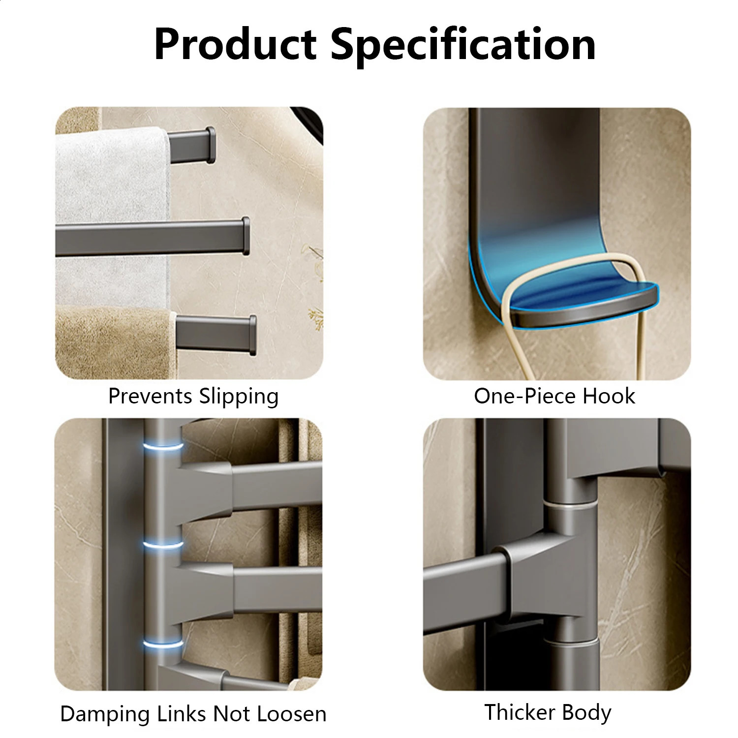Bathroom Towel Rack Rotatable Towel Holder Space Aluminum 1/2/3/4/5-Bar Towel Hanger Kitchen Hanging Wall Mounted 241230