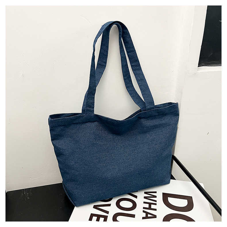 Lightweight denim canvas, simple, fashionable, stylish, casual, solid color, portable, women's large capacity single shoulder tote bag 241231
