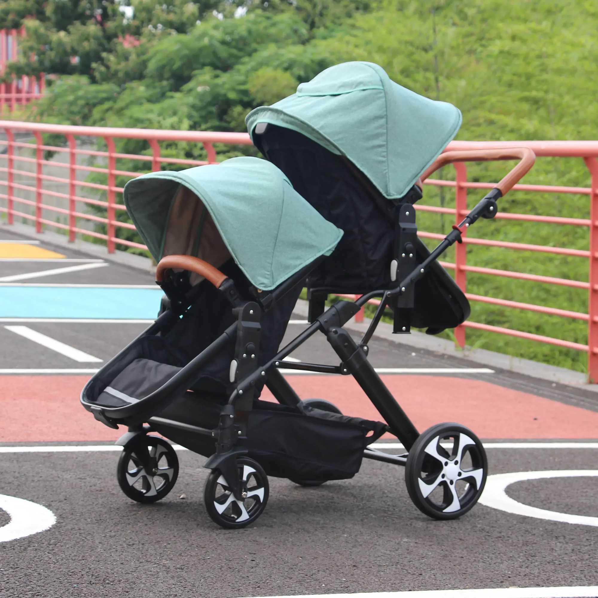 Portable Twin Baby Stroller Collapsible Double Stroller Traveling Twin Stroller Two-way High View Double Baby CarriageXJ241231