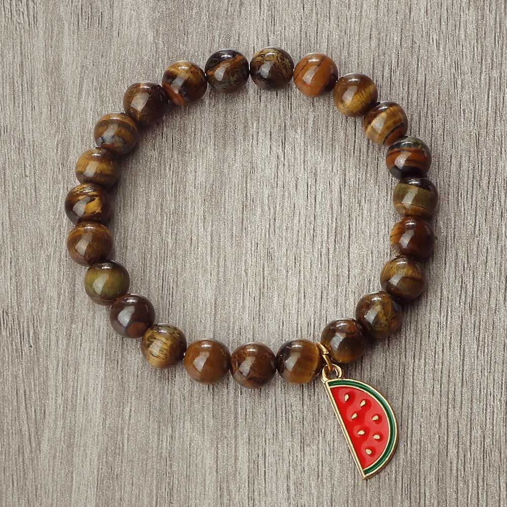 Charm Watermelon Pendant Bracelet 8mm Peacock Stone Tiger Eye Bracelet Chain Womens Couple Bracelet Jewelry Gift for Friends W241231