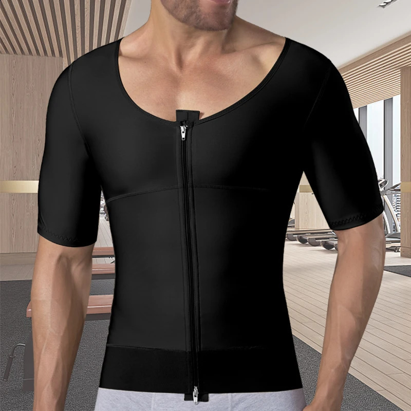 Men Slimming Tummy Control Body Shaper Post Op Surgery Gynecomastia Lipo Short Sleeve Vest Faja Shapewear Top 241231