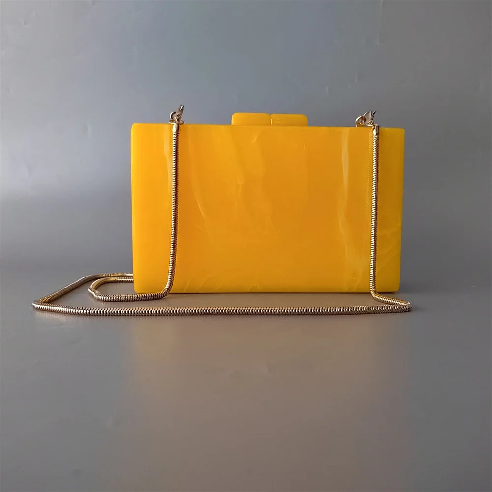 Trendy Chic Party Clutch Purse Messenger Bag Women Cute Box Acrylic Bright Yellow Dinner Handbag Lady Wedding Evening Bags 241231