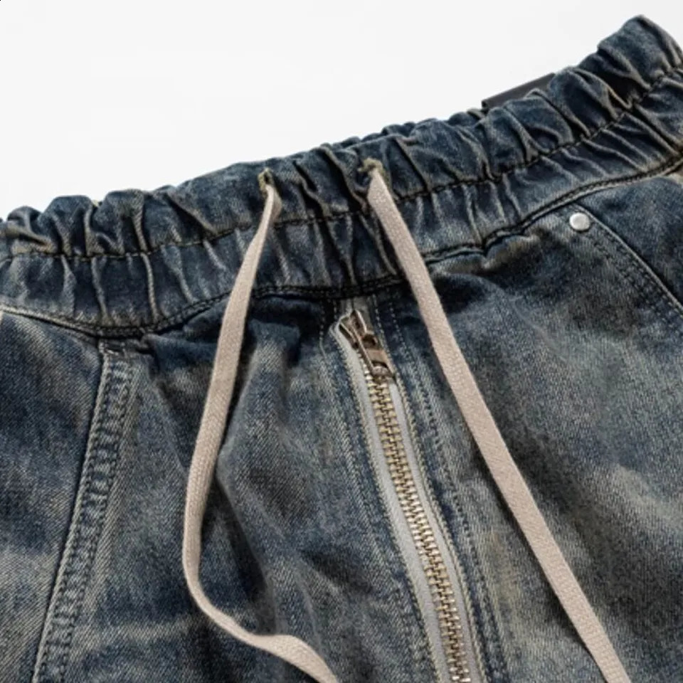 Men Pants Gradient Jeans Multi-pockets Drawstring Oversized Polyester Ribbons Streetwear Y2K Baggy Comfortable 241230