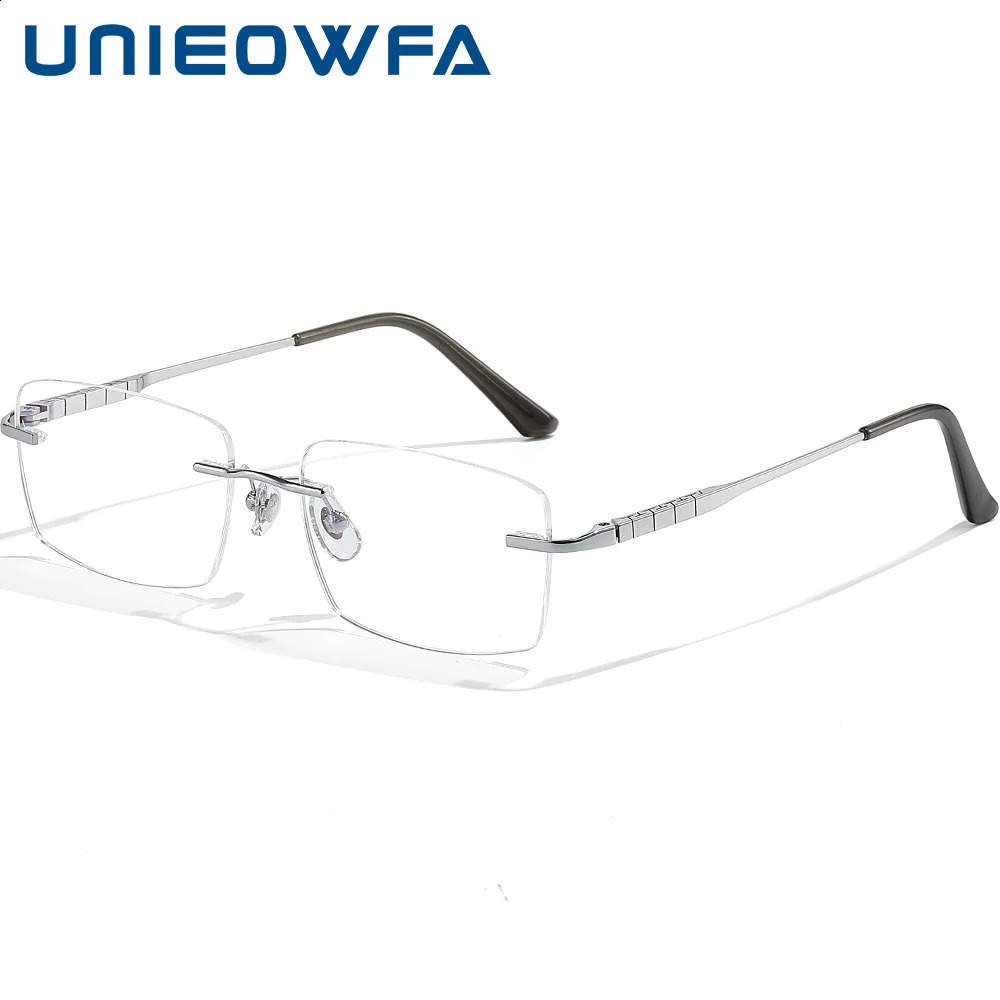 UNIEOWFA Pure Rimless Glasses Frame Men Optical Prescription Eyeglasses Frame Male Myopia Rectangle Eyewear 241230