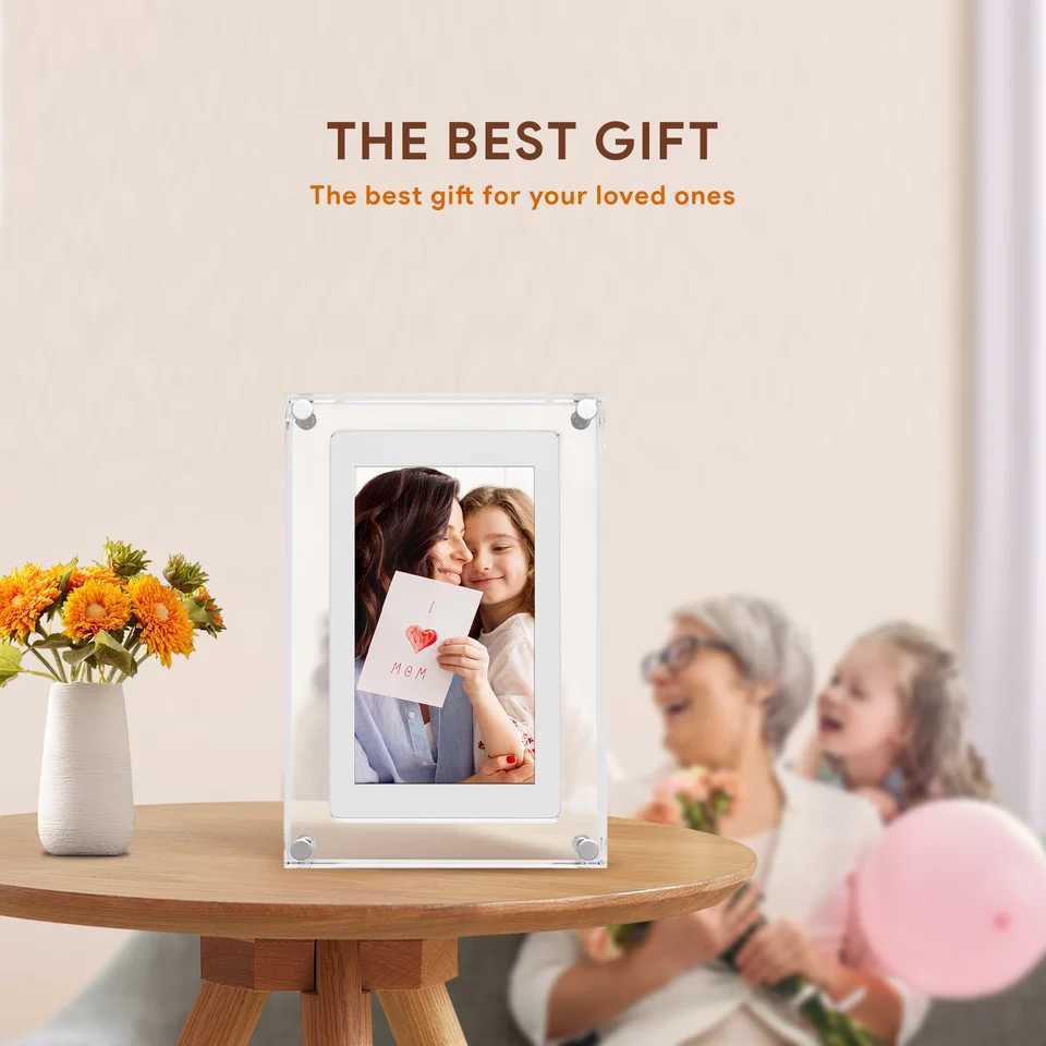 Frames Acrylic digital photo frame 5-inch 1000mAh IPS screen 2G memory volume button speaker C-type cutting gift for Loved Porta Retrato CL241231
