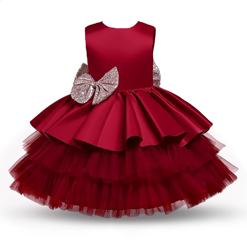 1 Year Old Baby Girls Dress for born Clothes Big Bowknot Formal Girl Birthday Party Christening Gown Dresses 241231