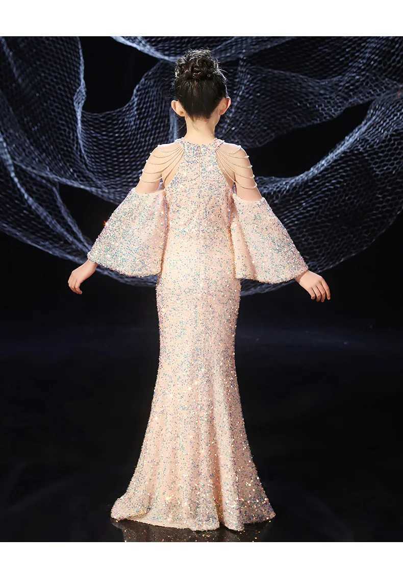 Girl Children Wedding Dress Princess Childrens Birthday Dress Bead Long Ceremony Dress Princess Robe Baby Fillers W241231