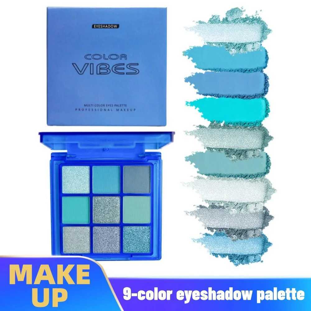 Blue 9-color eye shadow board Highlighters durable shiny eye shadow makeup anti sweat natural matte pearl eye shadow W241230