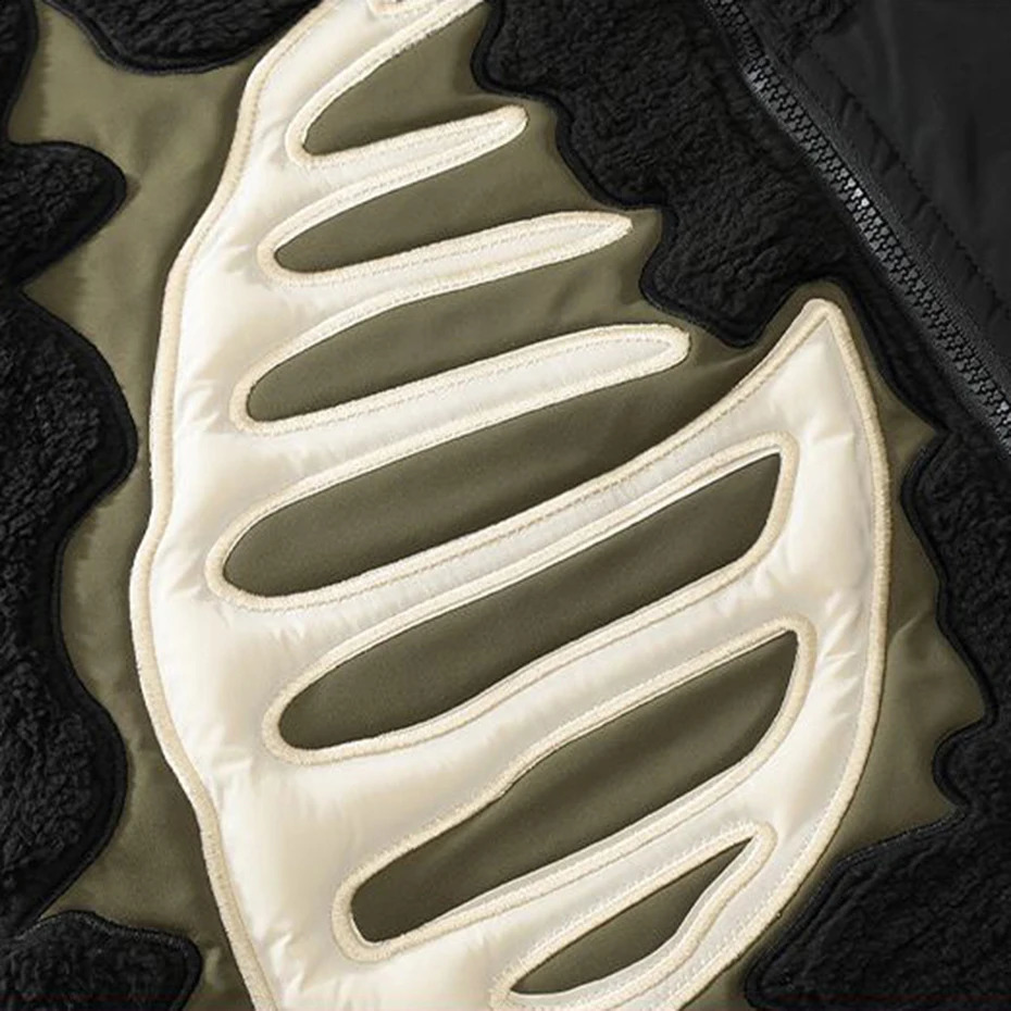 Hip Hop Fleece Fuzzy Jacket Embroidery Skull Skeleton Bones Patch Lambswool Fuzzy Fluffy Coats Harajuku Thick Warm Jackets 241225