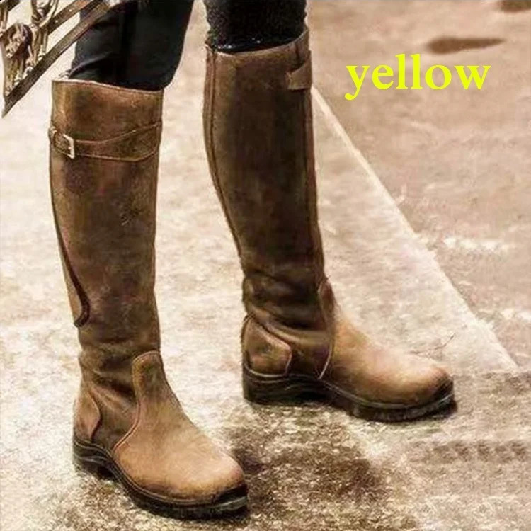 Women Winter Fashion Leather Low Heel Boots Zipper Knight Boots Vintage Outdoor Riding Boots Long Boots Knee High Boots 241231
