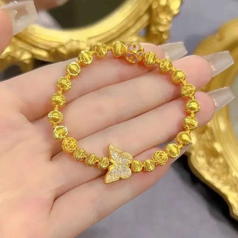 Luxury high-end 18K gold bracelet retro butterfly magic bead bracelet spark cat eye transfer bead AU750 for women W241231