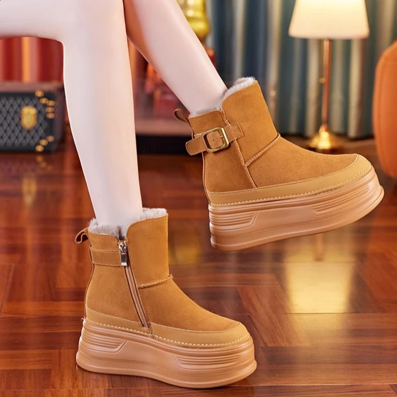 Winter Outdoors High Quality Suede Platform Women Boots Hidden Heels Warm Womens Ankle Booties Botines De Mujer 241231