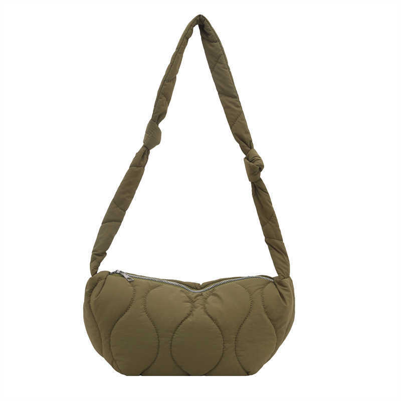 Solid color cotton fashion 2024 autumn and winter new style fashion large capacity casual nylon dumplings crossbody shoulder bag for women 241231