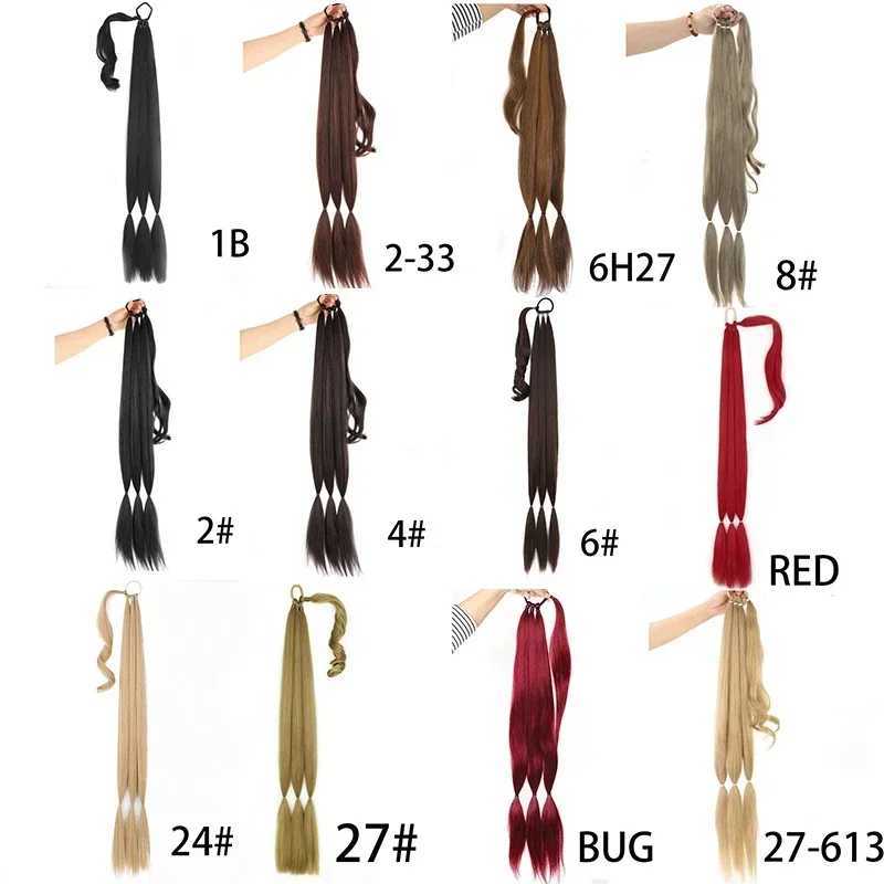 Long natural DIY braided ponytail extension 30 inches straight wrapped ponytail synthetic fake ponytail W241230