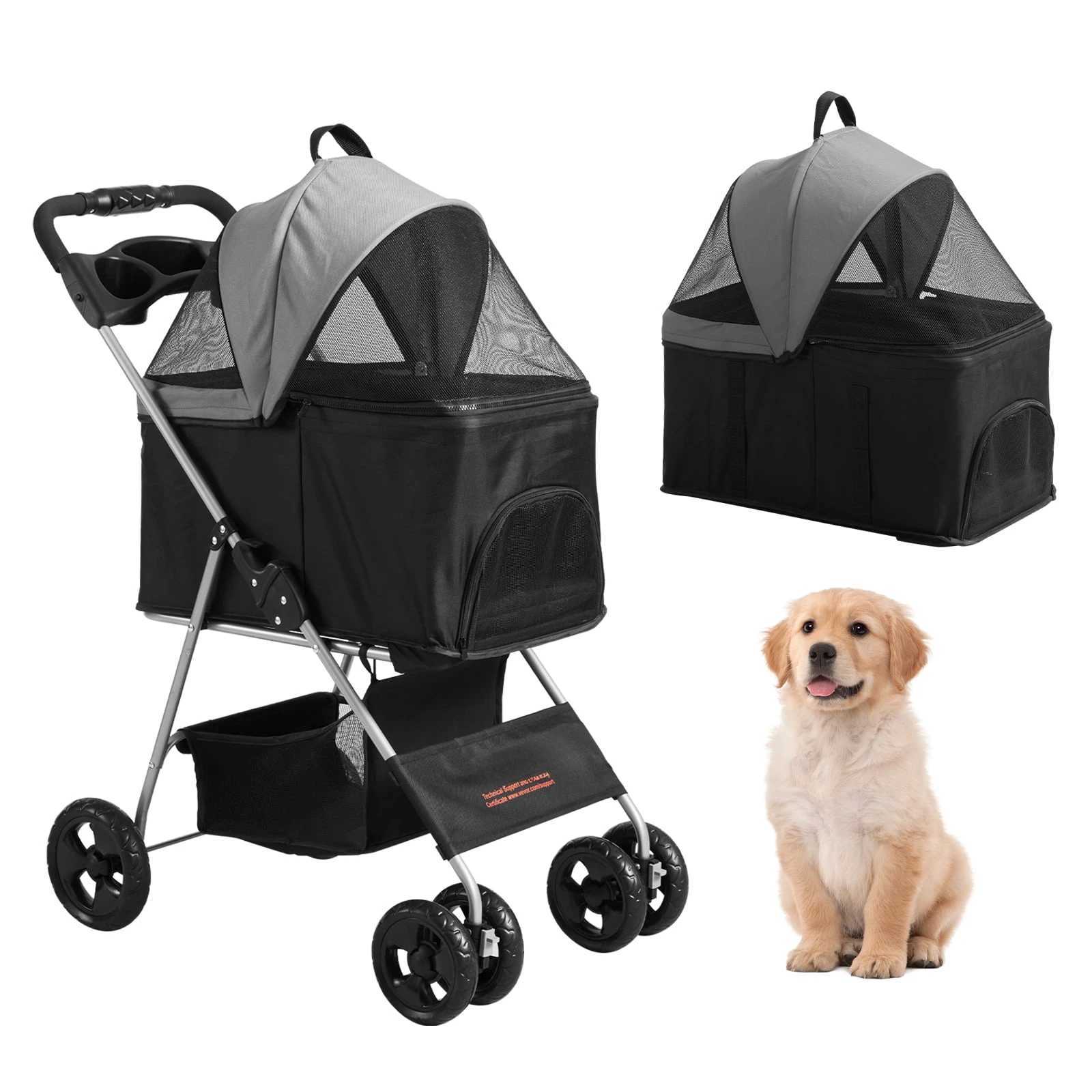 3-in-1 Pet Stroller4Wheels Foldable Premium Multifunction Dog Cat Stroller with Cup Holder35 lbs Weight CapaciXJ241231