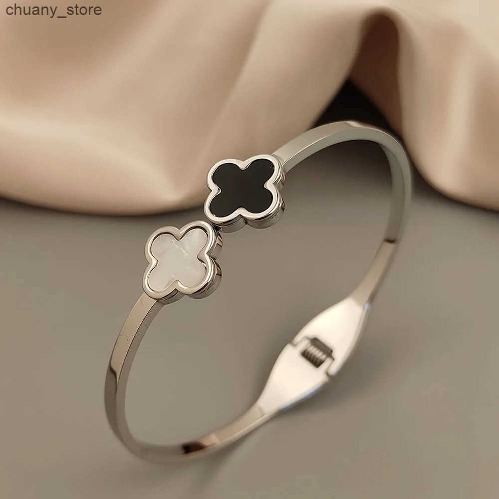 Chain Four leaf clover white shell stainless steel gold-plated high-quality waterproof silver wedding jewelry L240910