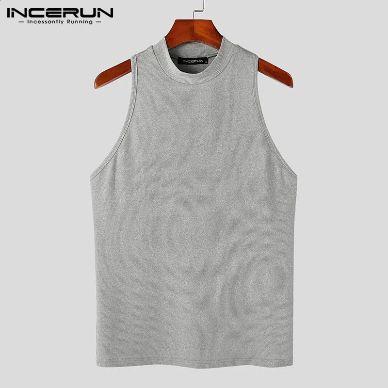 Men Tank Tops Turtleneck Sleeveless Knitted Casual Vests Summer Streetwear Solid Color Fashion Men Clothing INCERUN S-5XL 241230