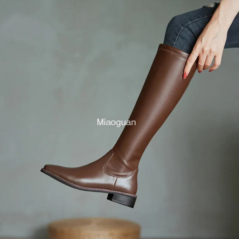 Winter Womens Long Leather Boots Fashion Solid Color Simple Autumn Woman Warm High Boots Large Fashion Leisure Gothic Shoes 241231