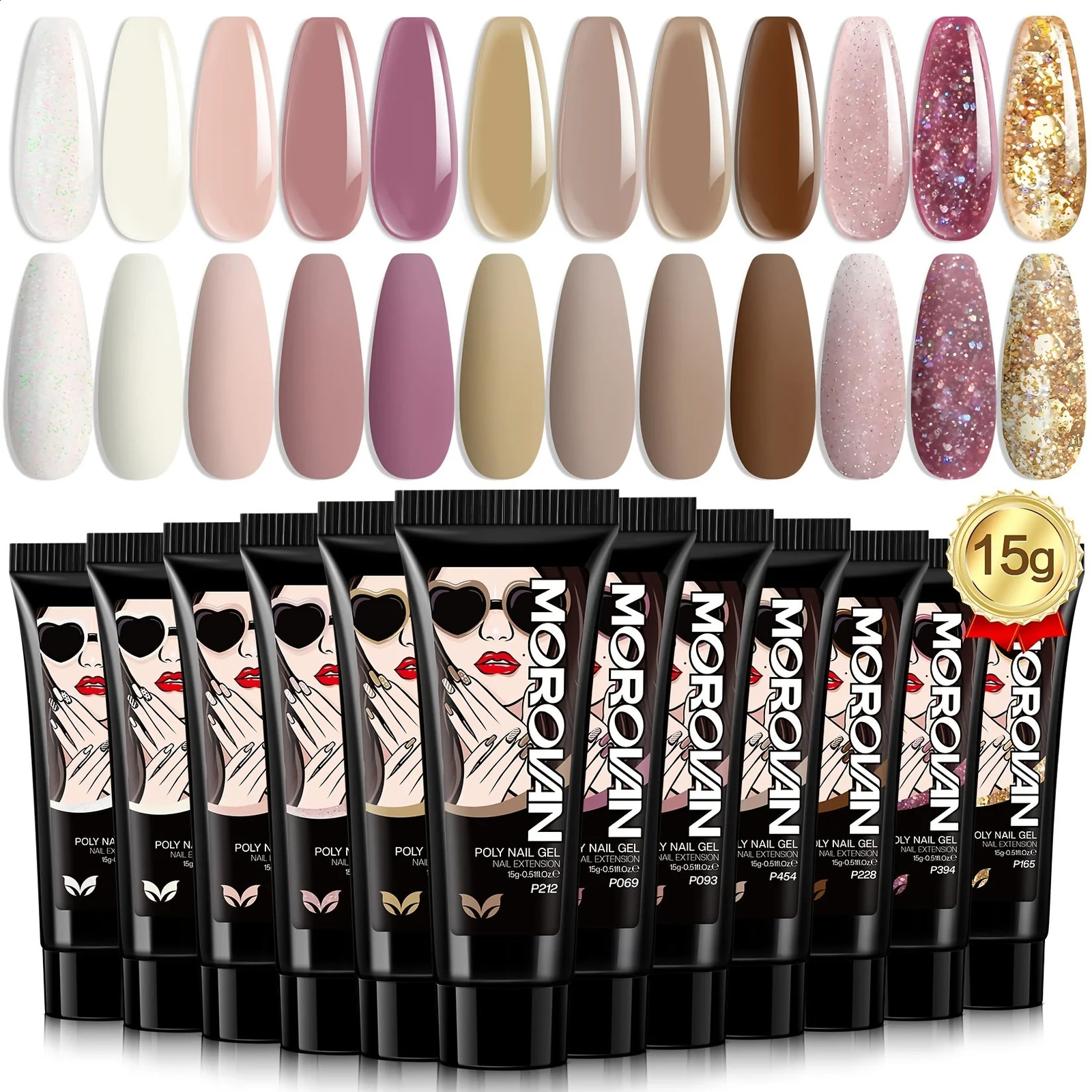 Morovan Poly Gel Nail Kit 12 Colors Pure Poly Gel and Glitter Long-Lasting Professional Kits for Beginners DIY Nail Art 241230