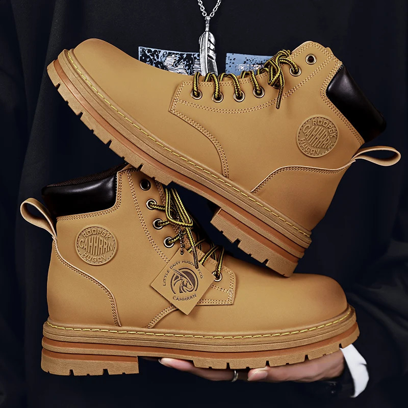 High Quality Classic Retro Work Shoes Spring Autumn Thick Soles High Top Anti Slip Climbing Shoes Leather Lace Up Casual Boots 241231