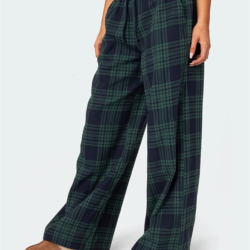 Mxiqqpltky Plaid Pants for Women Casual Pajama Elastic High Waist Wide Leg Cute Pj Bottoms 241228
