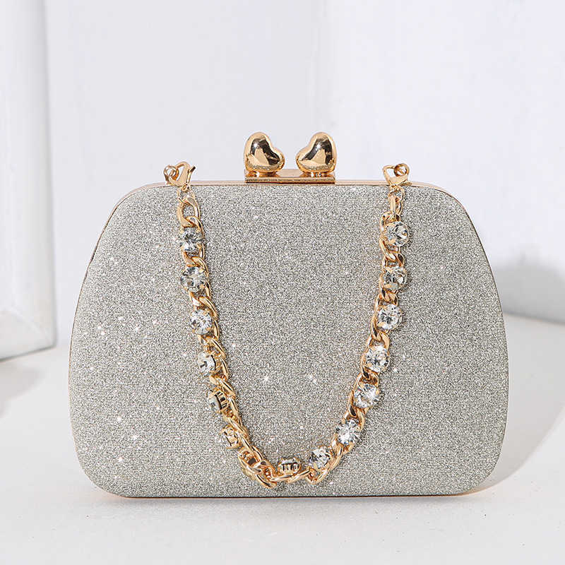 Advanced texture square box style banquet bag, heart-shaped diamond inlaid handbag, socialite banquet handbag, crossbody women's bag 241215