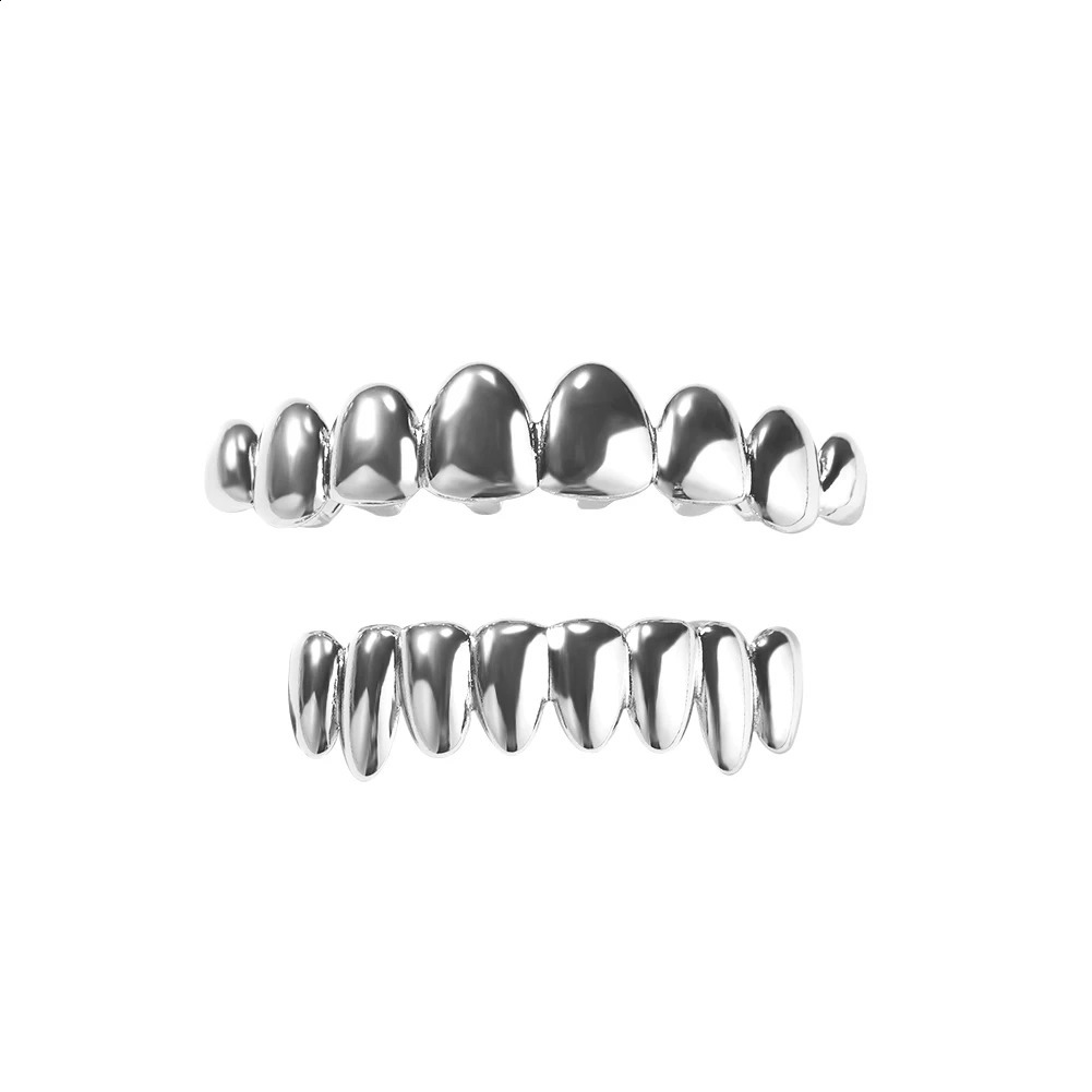 THE BLING KING 14K Gold Plated Polished Set Top Bottom 8 Teeth Halloween Mouth Copper Caps For Hip Hop Party Performance 241226