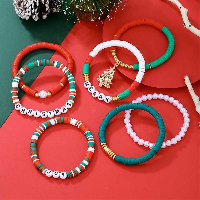 1 set of fashionable Christmas bracelets multi-layer stacked bead elastic bracelet suitable for women and girls version Christmas bracelet W241231
