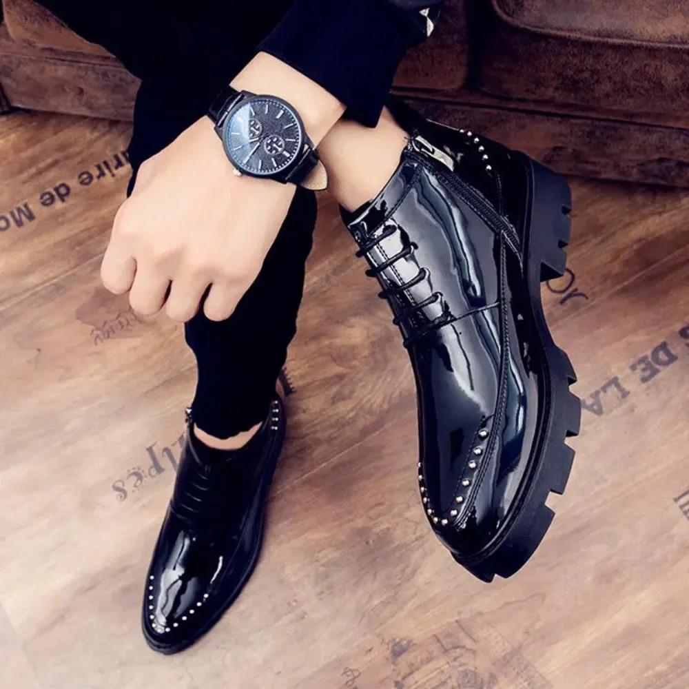 Male Patent Leather Moccasins Shoes High Top Italian Formal Dress Brogue Oxford Wedding Business Shoes Boots Shoes for Men 241231