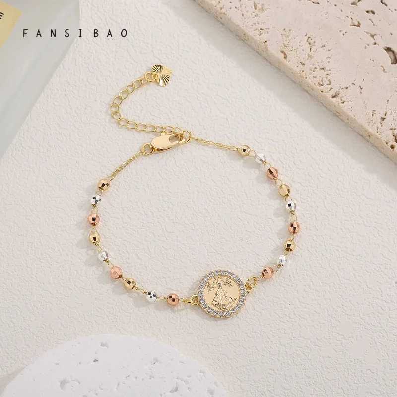 FanSibao Fashion Frontier Maria Statue Tri color Mixed Bead Bracelet Cross Design Womens Exclusive Bracelet W241231