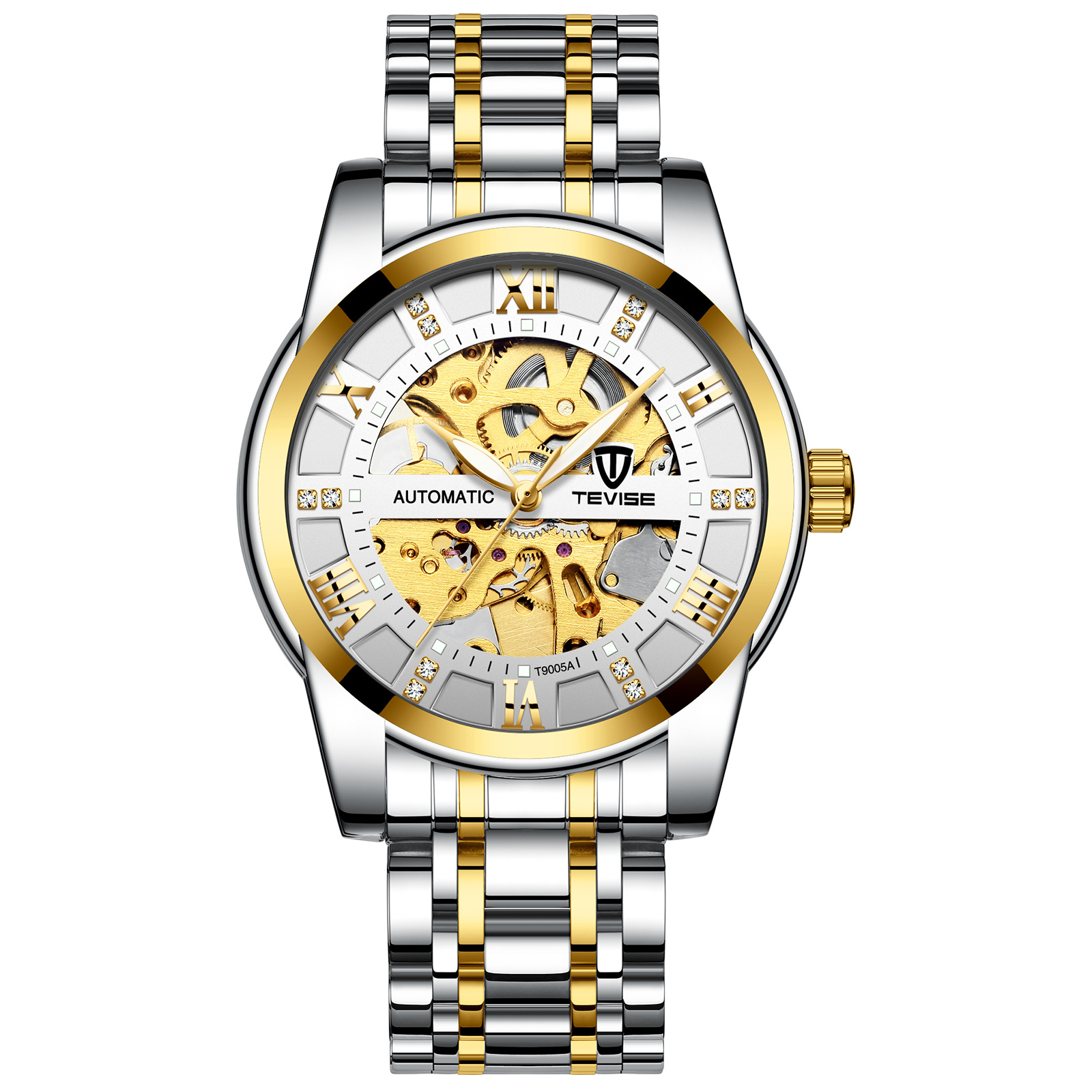 TEVISE Automatic Mechanical Watchs Luminous Hollow Mens Watch Fashionable Mechanical Watch with Multiple Functions and Waterproof T018