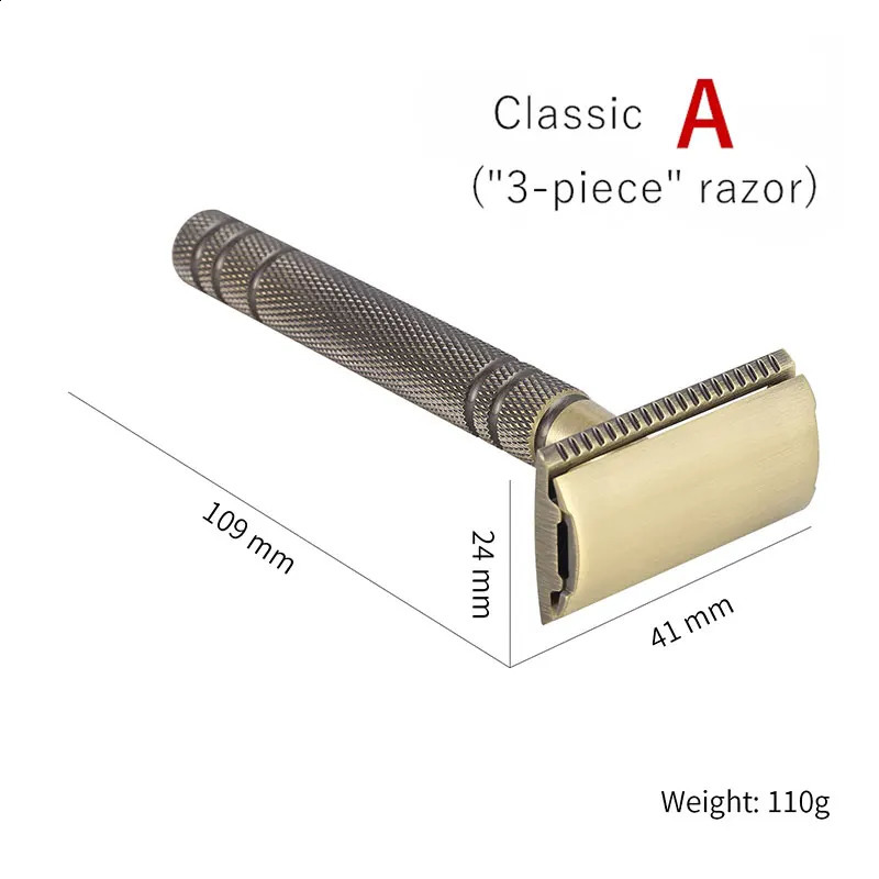 YINTAL Mens Bronze Classic Double-sided Manual Razor Long Handle Safety Razors Shaving Replaceable Classic Razors 241230