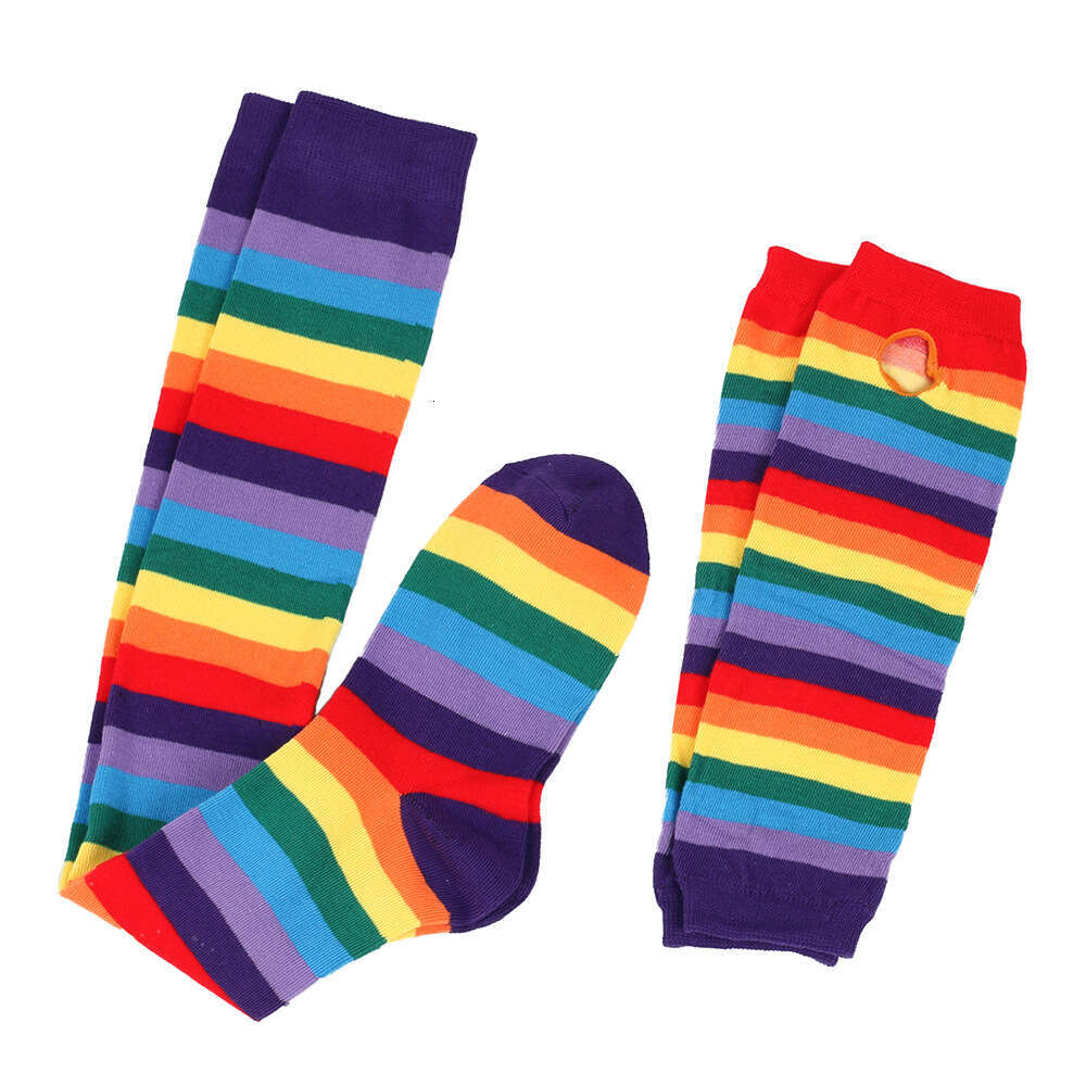 Over Knee Women's Party Rainbow Stockings Gloves Colorful Striped Socks