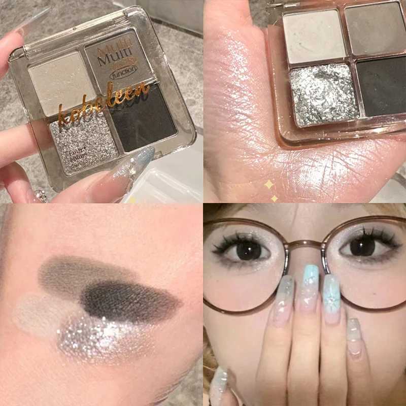 4-color punk smoke black eye shadow palette matte flash mashed potato eye shadow makeup cement grey rose brown eye shadow pigment W241230