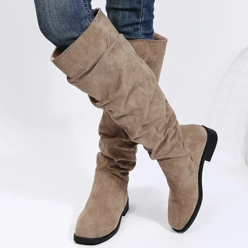 Autumn and Winter Fashion Sexy Solid Color Warm Round Toe Thick Bottom Low Heel Comfortable Womens Boots Black Botas Mujer 241231