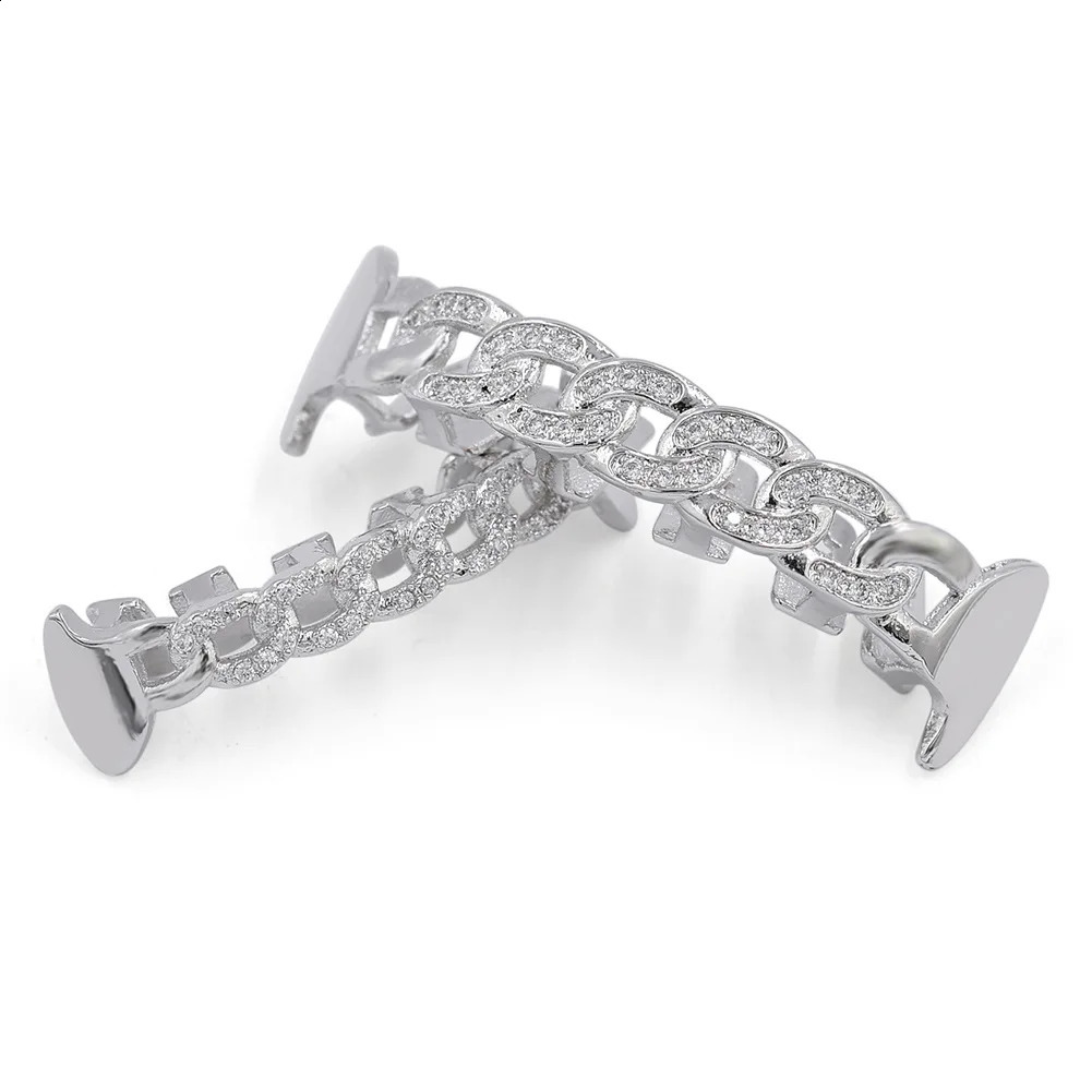 Hollow out Top Bottom Mouth Iced Out Cubic Zirconia Brass Teeth For Men Teeth Grills Tooth Caps Removable Body Jewelry 241226