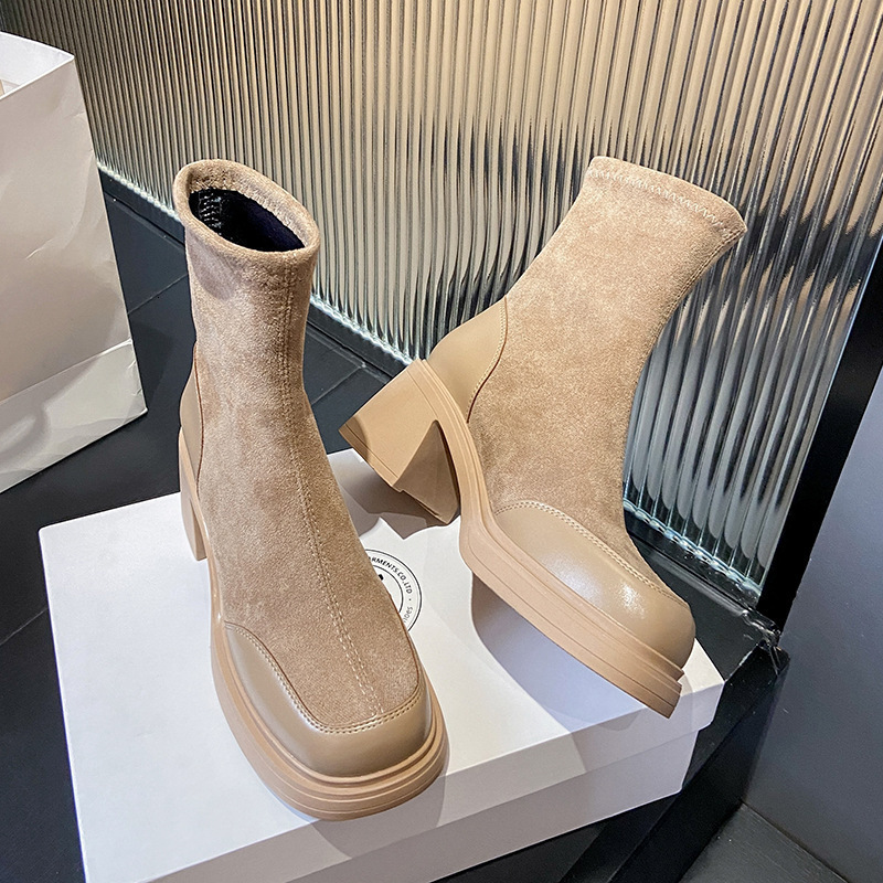 For Ddmywed Martin Women Autumn And Winter New Style Square Toe Thick Heel Short Small Single Boots Internet Famous Elastic Slim Chinese Brand Shoes F