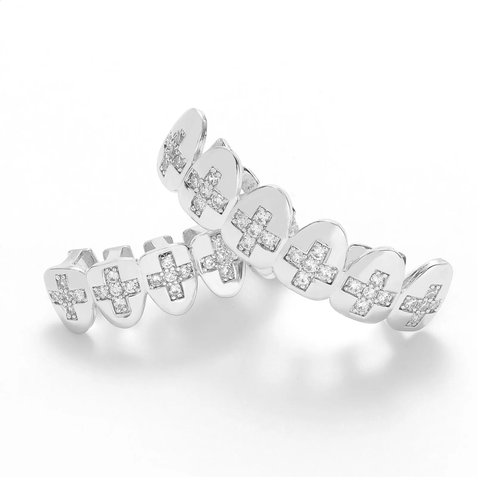 Full CZ Stones Teeth Caps Cubic Zircon Iced Out Micro Pave Top Bottom Charm Grills Set For Men Women Hip Hop Jewelry 241226