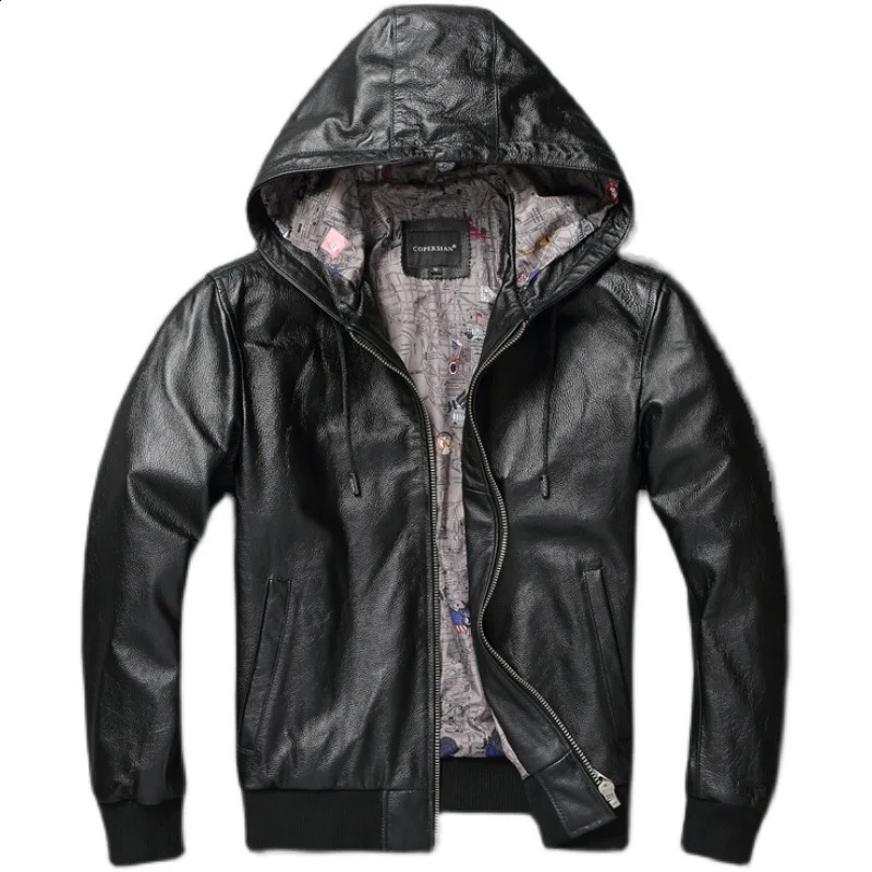 Men Leather Jacket with Hood Genuine Cowhide Slim Fit Male Skin Coat Spring Autumn Clothing Chamarras De Cuero Para Hombre 241230