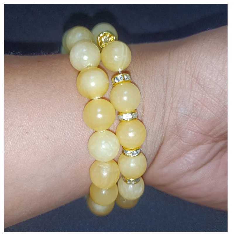 Natural Yellow Jade Bracelet Shining Beadstone Stud Bead Bracelet Hengtai Fashion Jewelry Party Gift W241231