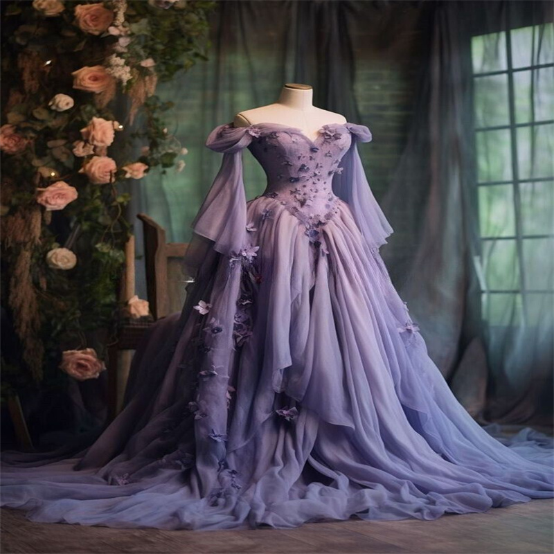 Fairytale Lilac Victorian Prom Dress Rococo Inspiration Medieval Renaissance Evening Dress Aesthetic Florals Formal Robe De Mariee Elegant Birthday Pa
