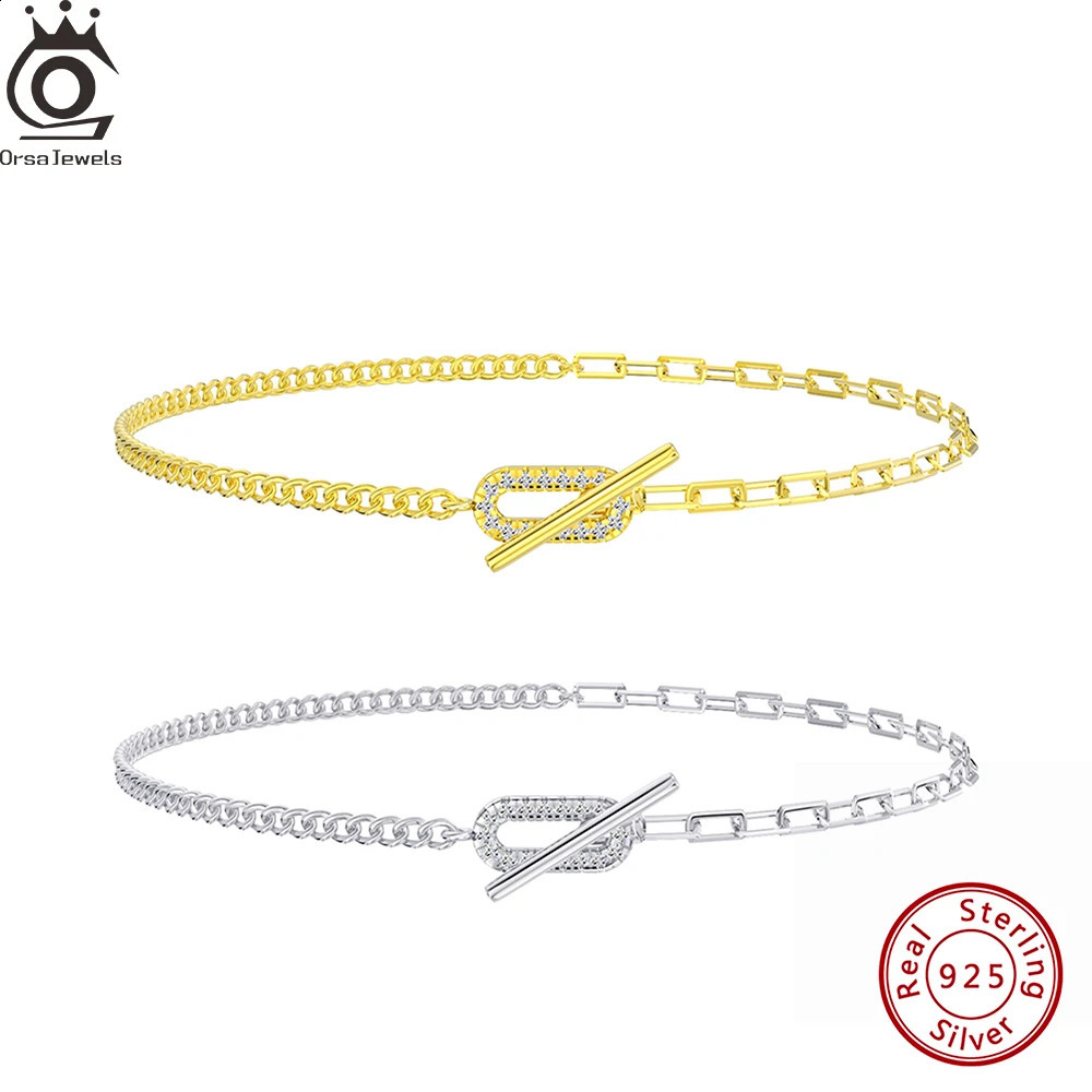 ORSA JEWELS Silver 925 Charm Zircon Foot Chain Side Chain Paperclip Chain Anklets Women Summer CZ Foot Bracelet Jewelry SA62 241226