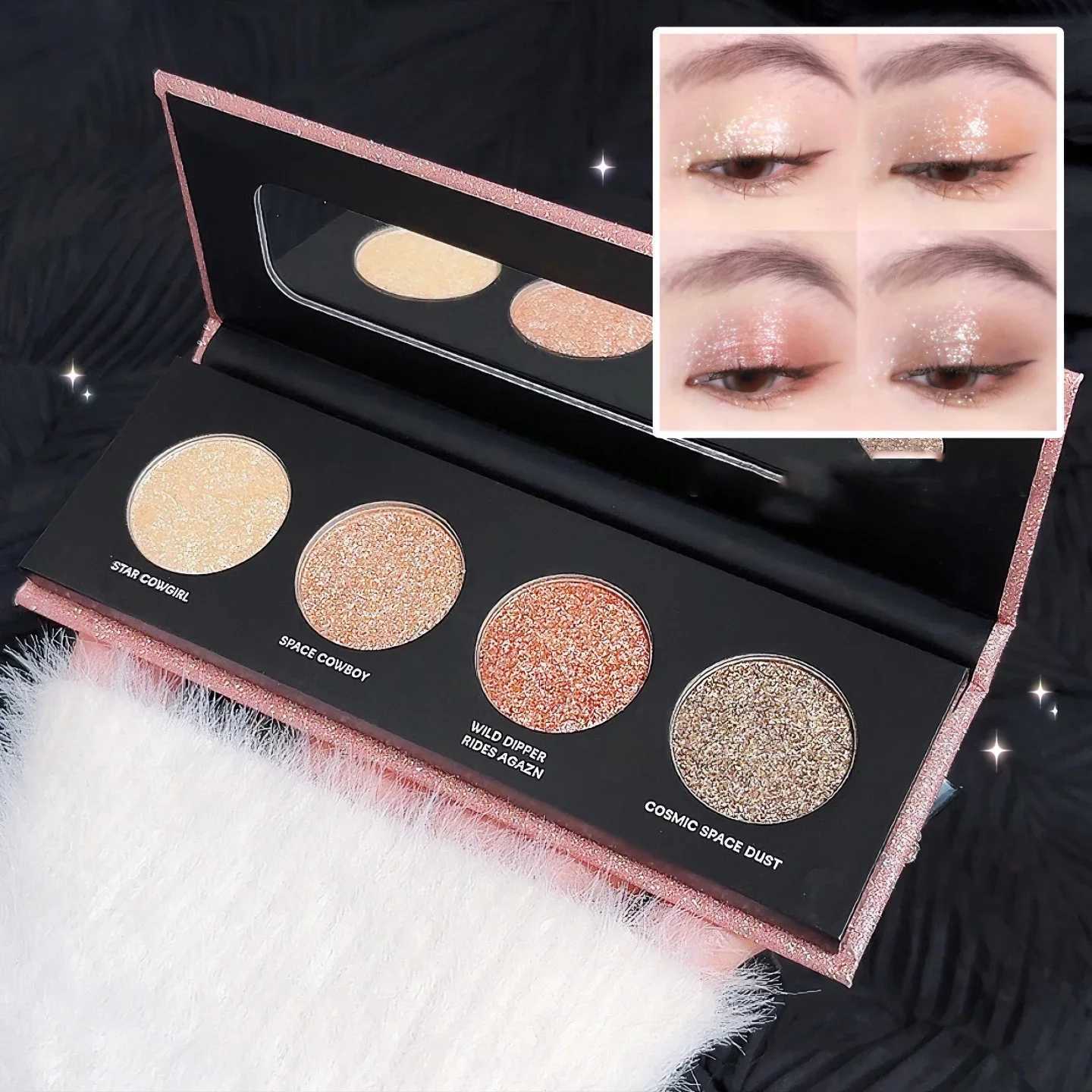 Diamond four color fluorescent palette Glitter shimmer eye shadow Silver moonlight brightness Lying silk face body makeup W241230